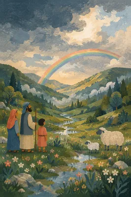 Rainbow Over Green Valley After Rain