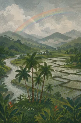 Rainbow Over Rainwashed Green Valley
