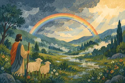 Hopeful Rainbow Over Lush Green Valley