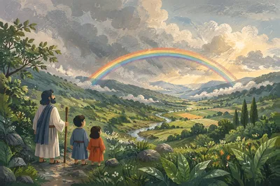 Rainbow Over Green Valley After Rain