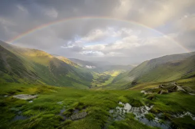 Hopeful Rainbow Over Rainwashed Green Valley