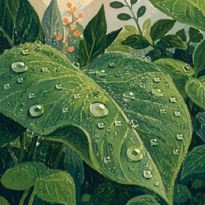 Fresh Green Leaves After Summer Rain