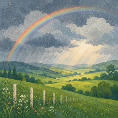 Hopeful Rainbow Over Green Valley