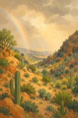 Rainbow Over Rain-Washed Desert Valley