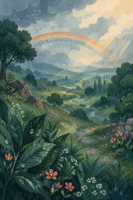 Rainbow Over Rain-Washed Green Valley