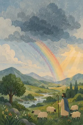 Rainbow Over Green Valley After Rain