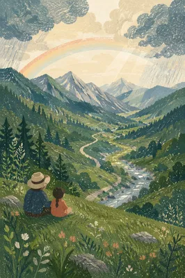 Rainbow Over Lush Valley After Summer Rain