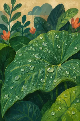 Rain Kissed Green Leaves in Summer