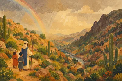 Rainbow Over Rain-Washed Desert Valley