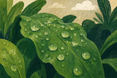 Rain-Kissed Green Leaves Macro Closeup