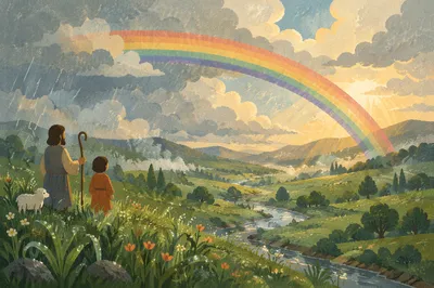Rainbow Over Peaceful Green Valley