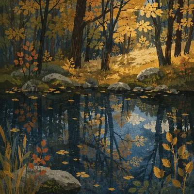 Autumn Woodland Pond Reflections at Dusk