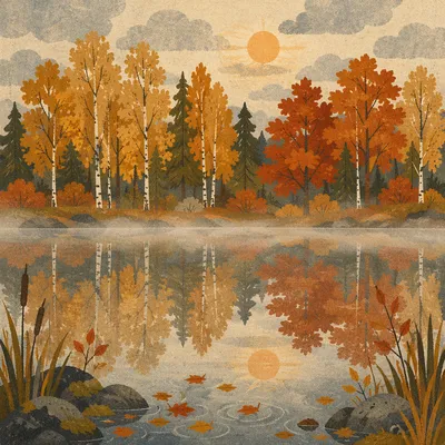 Autumn Trees Reflected in Still Pond
