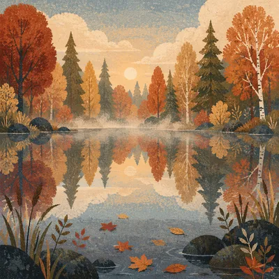 Autumn Trees Reflected on Still Pond