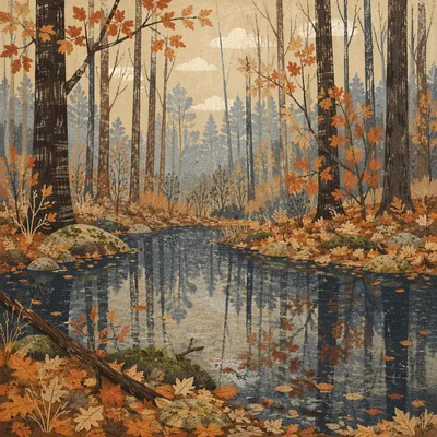 Autumn Woodland Pond Reflection