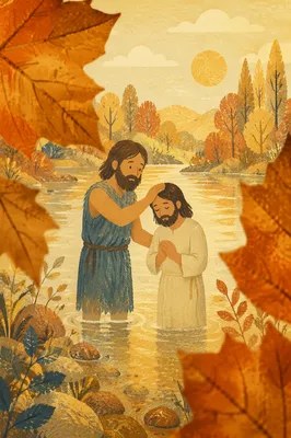Golden Autumn Pond Reflection with Fallen Leaves