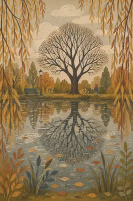 Still Pond Reflection with Autumn Trees
