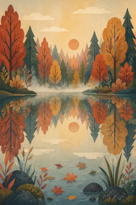 Autumn Tree Reflections on Quiet Pond
