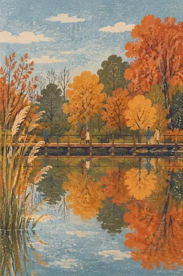 Autumn Trees Reflected in Quiet Pond