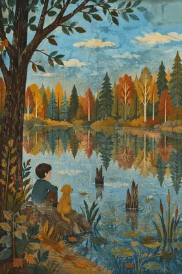 Autumn Trees Reflected in Still Woodland Pond