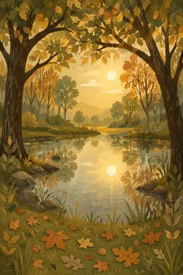 Autumn Woodland Pond with Golden Reflections