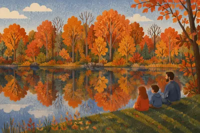 Autumn Trees Reflected in Quiet Woodland Pond