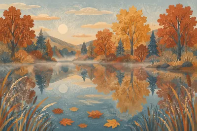 Autumn Trees Reflected on Still Pond