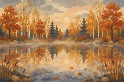 Autumn Tree Reflections on Still Pond
