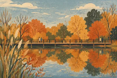 Autumn Trees Reflected in Still Pond