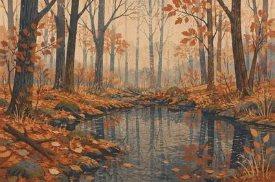 Autumn Woodland Pond Reflection