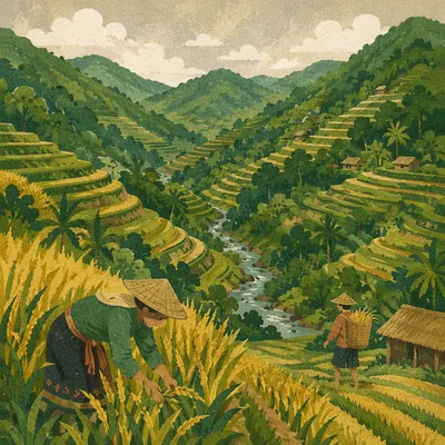 Serene Green Rice Terraces on Mountainside