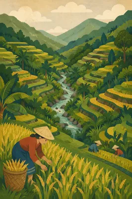 Serene Green Rice Terraces Mountainside