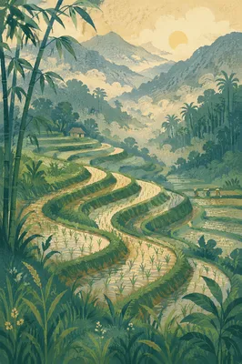 Misty Emerald Rice Terraces at Sunrise