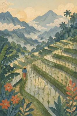 Emerald Rice Terraces at Misty Dawn