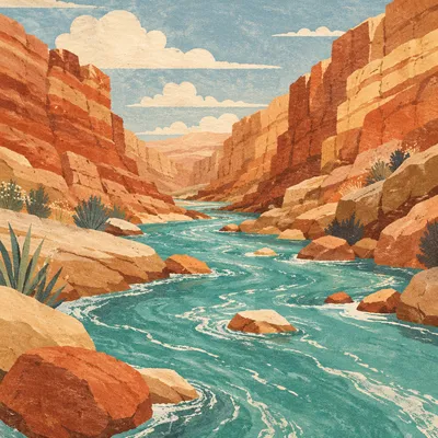 Turquoise River Through Sunlit Canyon