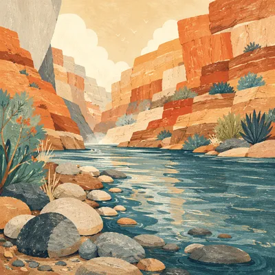Morning River Through Canyon Sandstone Walls