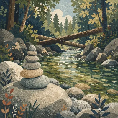 Peaceful River Through Rocky Forest Canyon