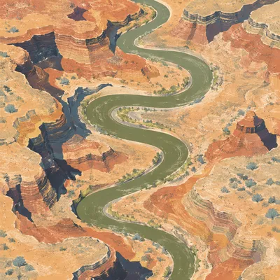 Aerial Desert Canyon River Curves