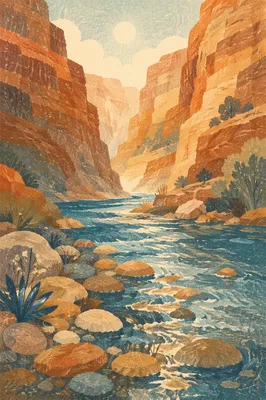 Morning River Through Sandstone Canyon