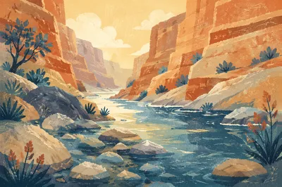 Morning River Through Sandstone Canyon