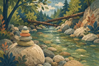 Calm River Through Rocky Forest Canyon