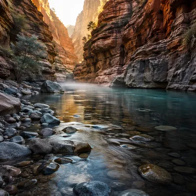 Morning River Through Sandstone Canyon