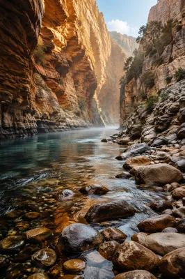 Morning River Through Sandstone Canyon