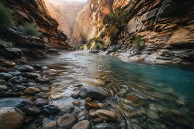 Morning River Through Sandstone Canyon