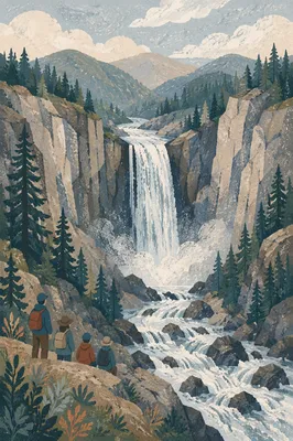 Misty Mountain Rapids Through Granite Cliffs