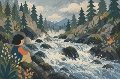 Wild Mountain River Rapids in Spring