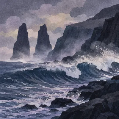 Dramatic Rocky Coastline with Crashing Waves