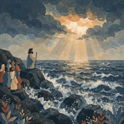 Stormy Rocky Coastline with Golden Sunbeams