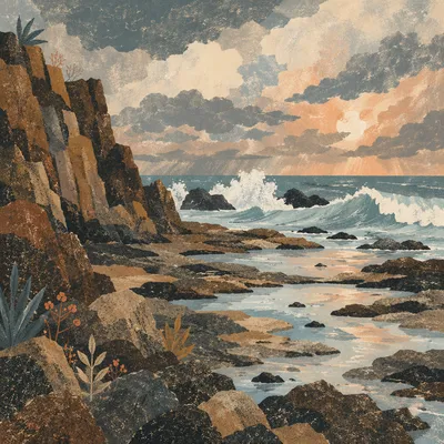 Dramatic Rocky Coastline with Crashing Waves