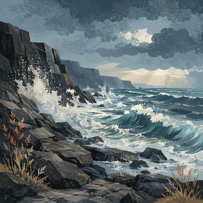 Dramatic Rocky Coastline at Blue Hour